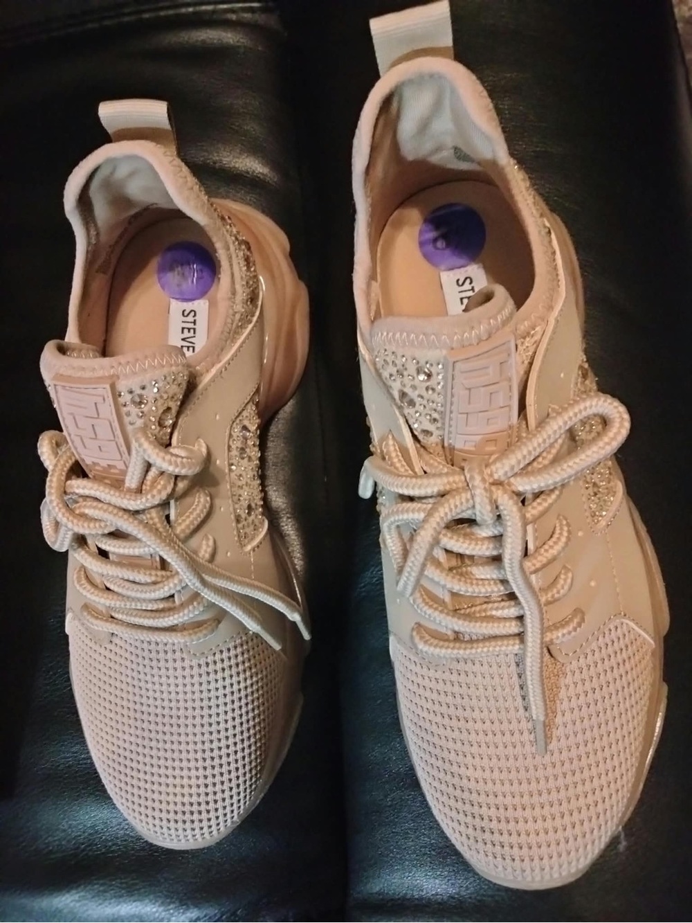 Steve Madden Women's Blush Pink Knit Crystal-Embellished Sneakers New in box